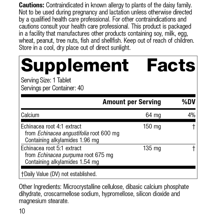 Echinacea Premium, 40 Tablets, Rev 10 Supplement Facts