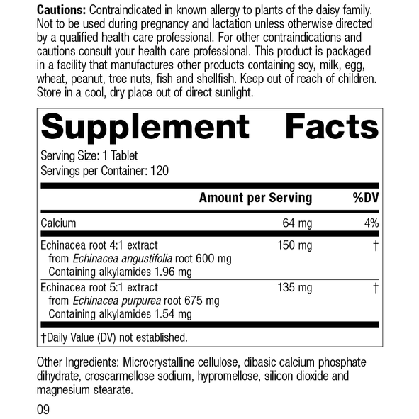 Echinacea Premium, 120 Tablets, Rev 09 Supplement Facts