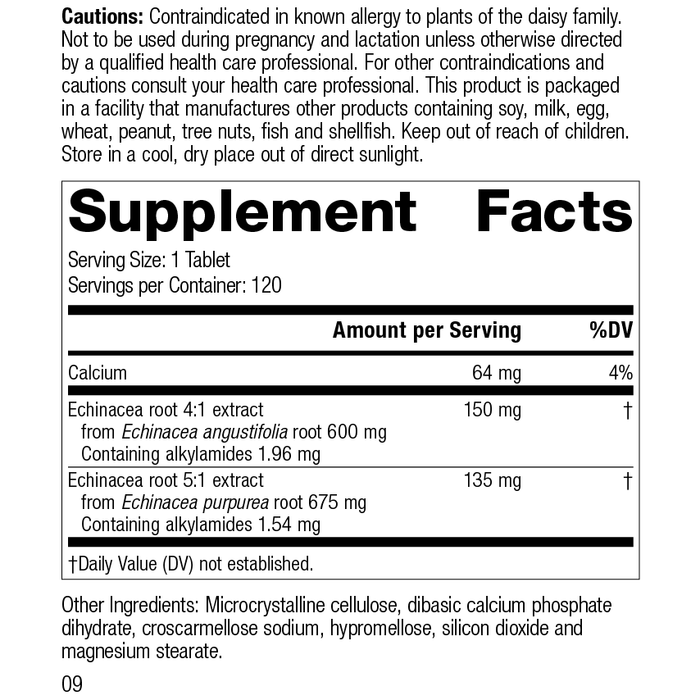 Echinacea Premium, 120 Tablets, Rev 09 Supplement Facts