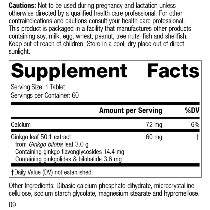 Ginkgo Forte, 60 Tablets, Rev 09 Supplement Facts