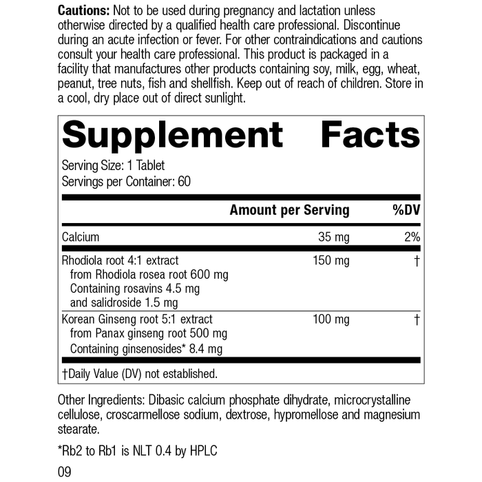 Rhodiola & Ginseng Complex, Rev 09 Supplement Facts