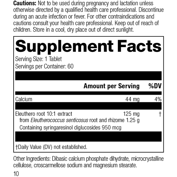 Eleuthero, 60 Tablets, Rev 10 Supplement Facts