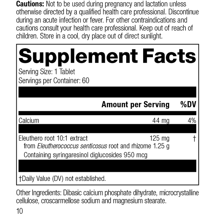 Eleuthero, 60 Tablets, Rev 10 Supplement Facts