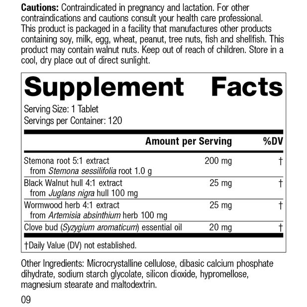 Wormwood Complex, 120 Tablets, Rev 09 Supplement Facts
