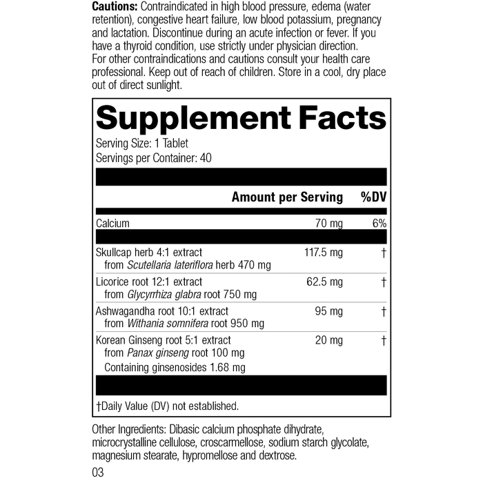 Ashwagandha Complex, 40 Tablets, Rev 02 Supplement Facts