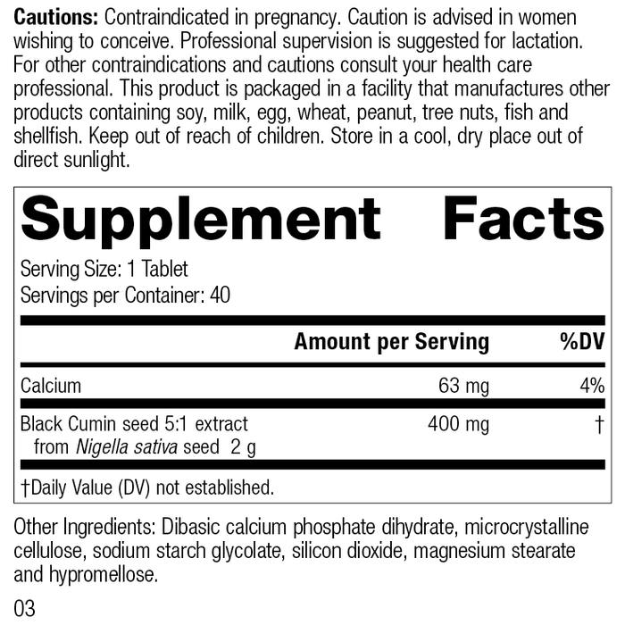 Black Cumin Seed Forte, 40 Tablets, Rev 03 Supplement Facts