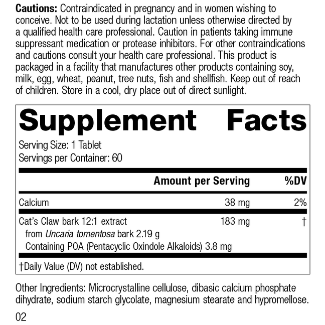 M1680 Cats Claw Forte, Rev 02 Supplement Facts