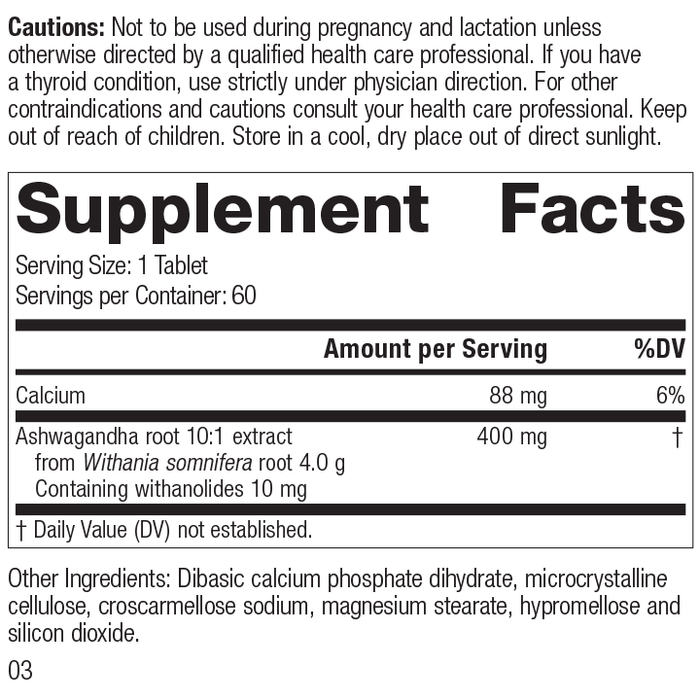 Ashwagandha Forte, Rev 01 Supplement Facts
