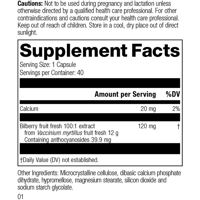 Bilberry Forte, 40 Capsules, Rev 01 Supplement Facts