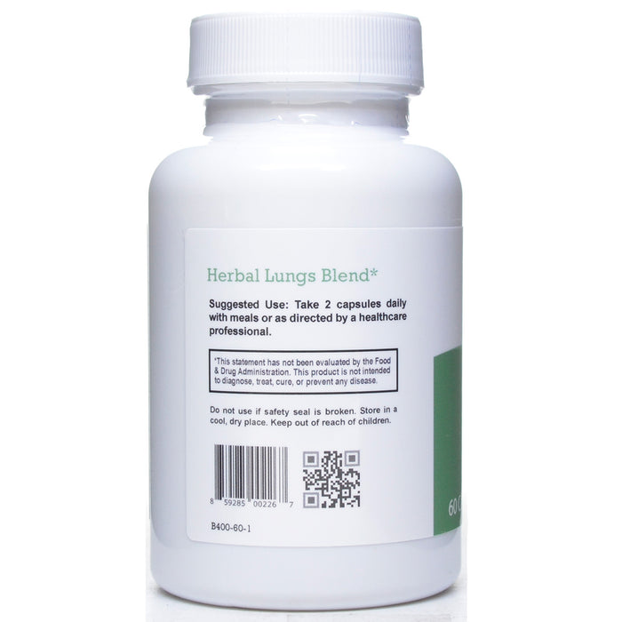 Bottle of Herbal Lungs Blend with label and QR code on a white background