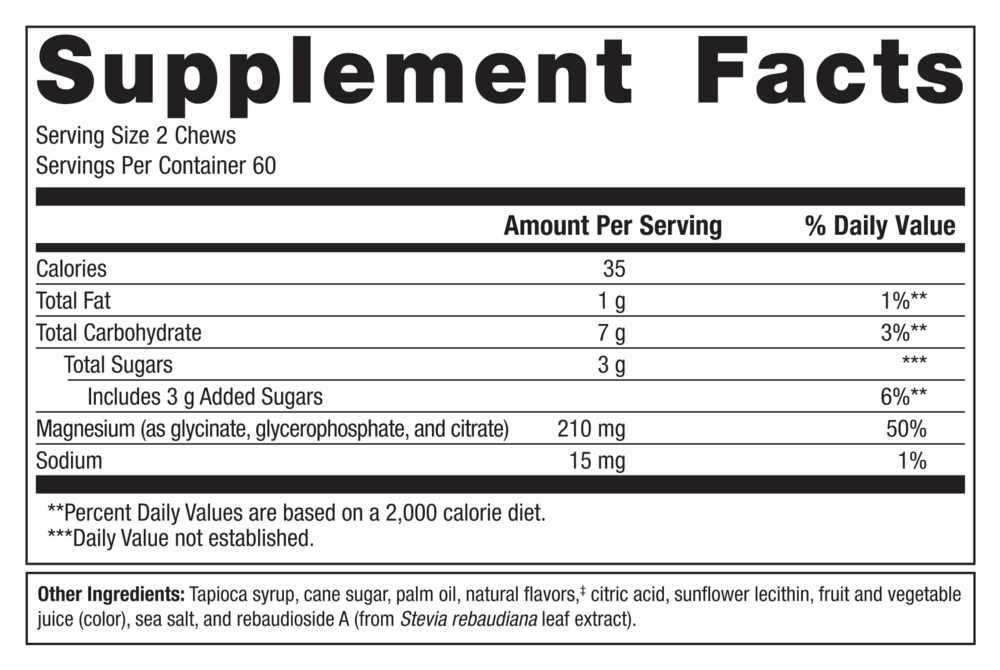 MagActive 3-in1 Magnesium Chew Raspberry Lemonade by Metagenics 120 supplement facts label