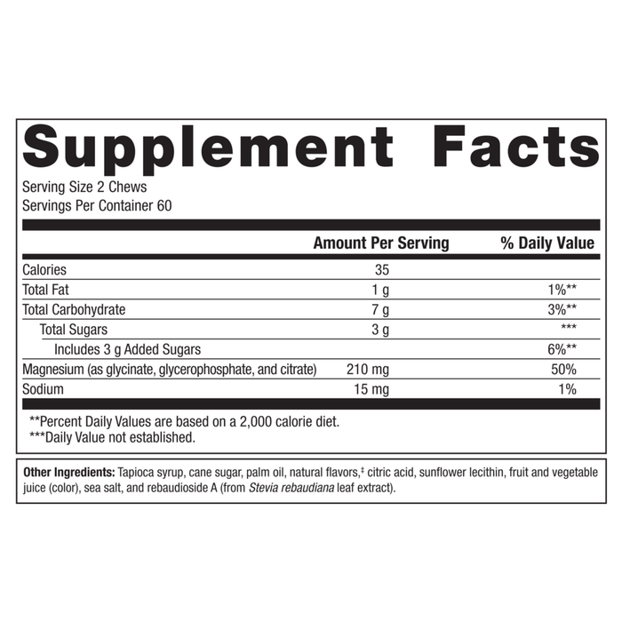 MagActive 3-in1 Magnesium Chew Raspberry Lemonade by Metagenics 120 supplement facts label