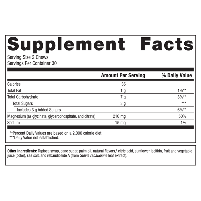 MagActive 3-in1 Magnesium Chew Raspberry Lemonade by Metagenics 60 supplement facts label
