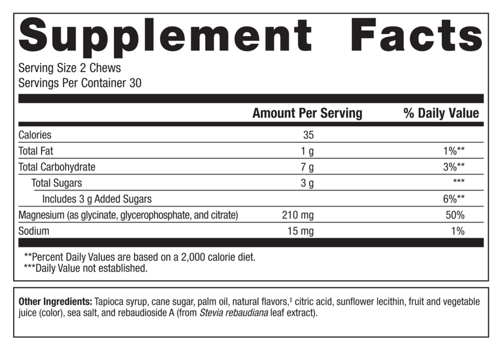 MagActive 3-in1 Magnesium Chew Raspberry Lemonade by Metagenics 60 supplement facts label
