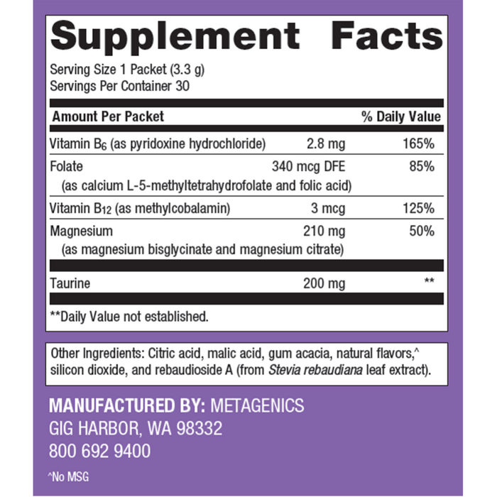 MagActive Magnesium Relax Powder 30 Servings by Metagenics supplement facts label
