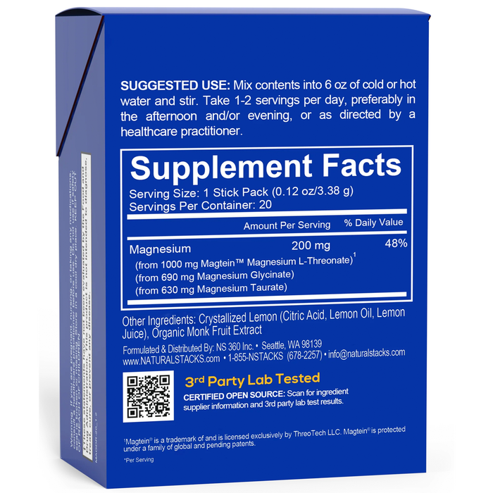 MagTech Drink 20 Packets by Natural Stacks supplement facts label