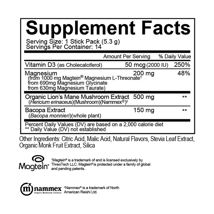 Magtech Cognition 14 Stick Packs by Natural Sticks upplement facts label