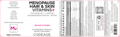 Menopause Hair & Skin Vitamins+ 60 Capsules by CodeAge information label
