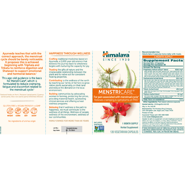 MenstriCare 120 Capsules by Himalaya Wellness information label
