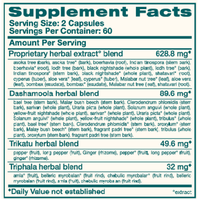 MenstriCare 120 Capsules by Himalaya Wellness supplement facts label


