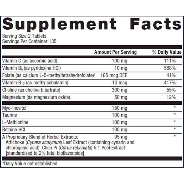 Metagenics' Lipo-Gen 270 Tablets Supplement Facts Label