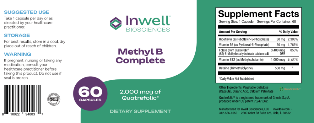 Methyl B Complete 60 Capsules by Inwell Biosciences information label