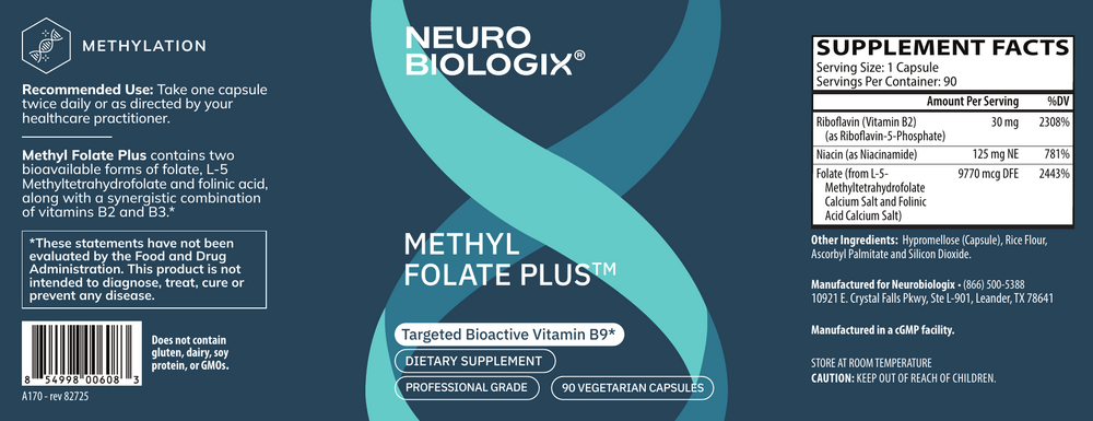 Methyl Folate Plus 90 Capsules by Neurobiologix Label