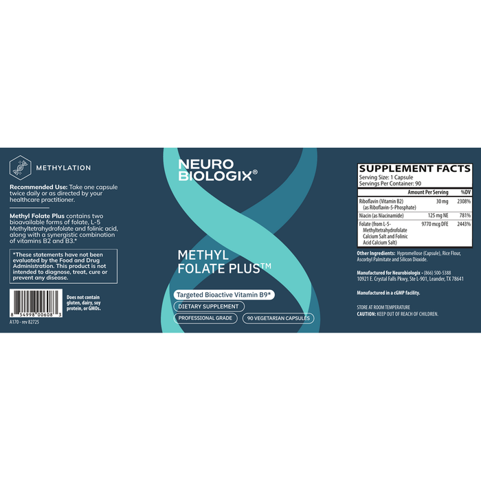 Methyl Folate Plus 90 Capsules by Neurobiologix Label
