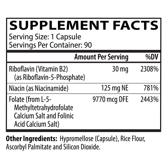 Methyl Folate Plus 90 Capsules by Neurobiologix Supplement Facts Label