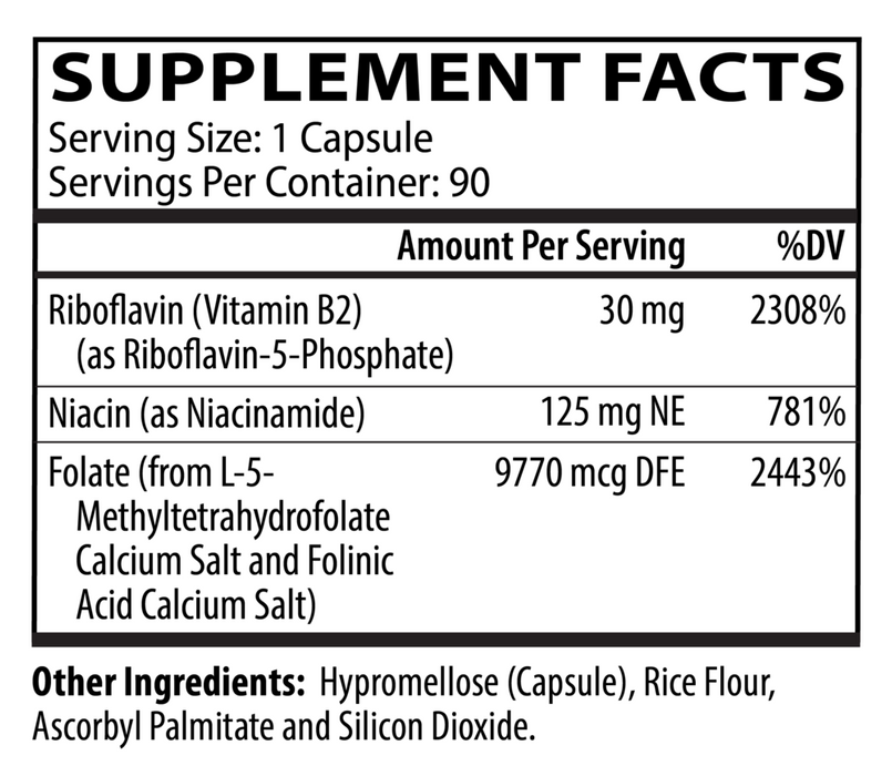 Methyl Folate Plus 90 Capsules by Neurobiologix Supplement Facts Label