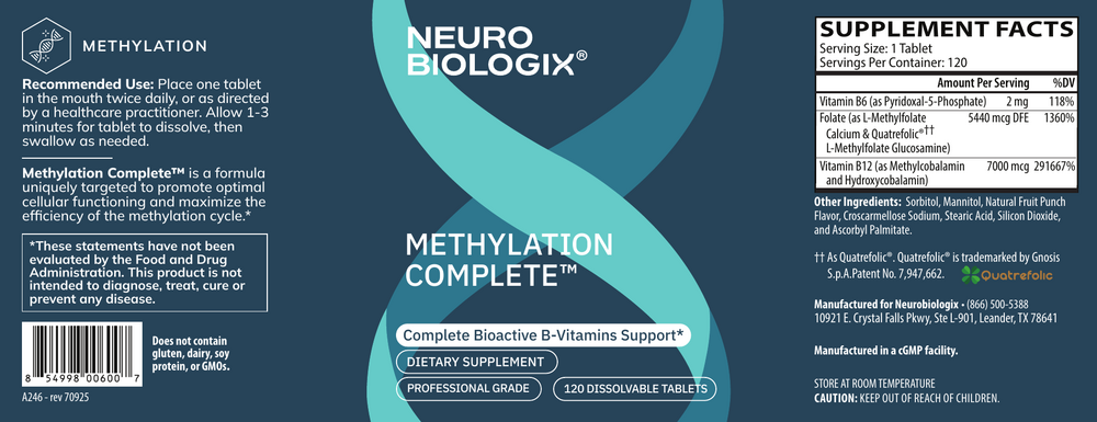 Methylation Complete 120 Tablets by Neurobiologix Label