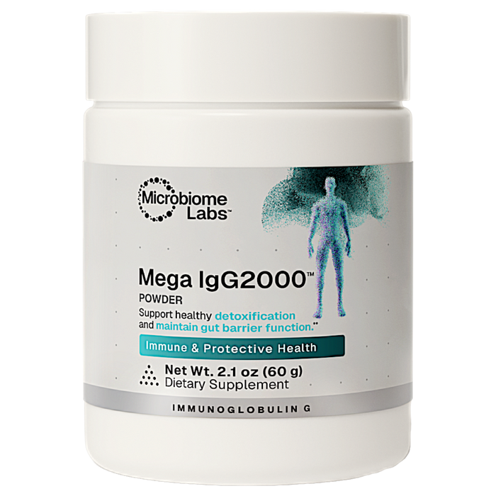Canister of Microbiome Labs' Mega IgG2000 Powder 2.1 oz