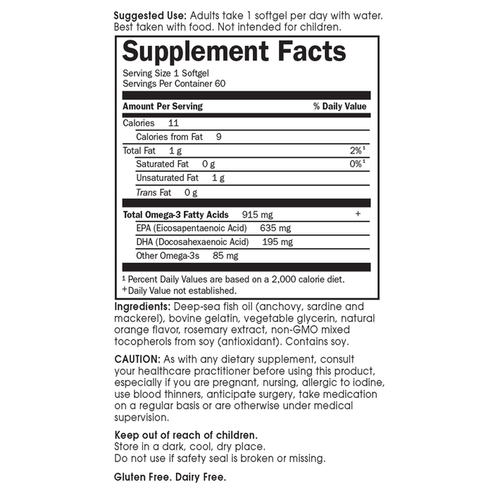 Minami Cardio 60 Softgels by Garden of Life supplement facts label
