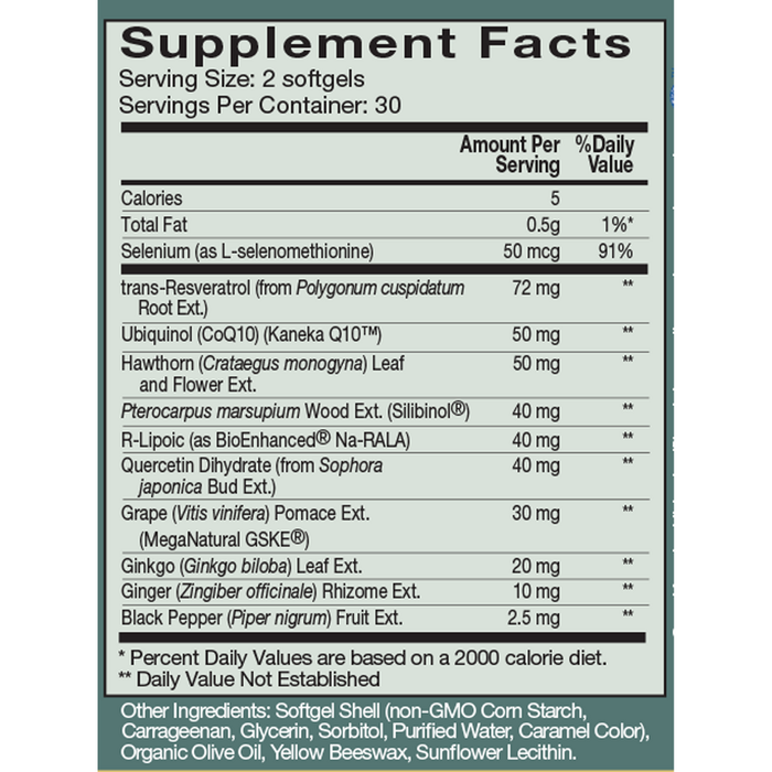 Mito-Gevity Mitochondrial Redox Support 60 Softgels by Natura Health Products  Supplement Facts Label