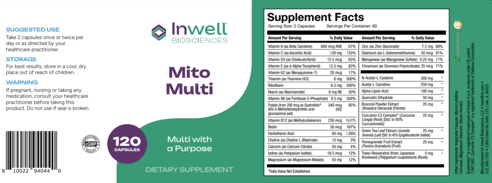 Mito Multi 120 Capsules by Inwell Biosciences information label