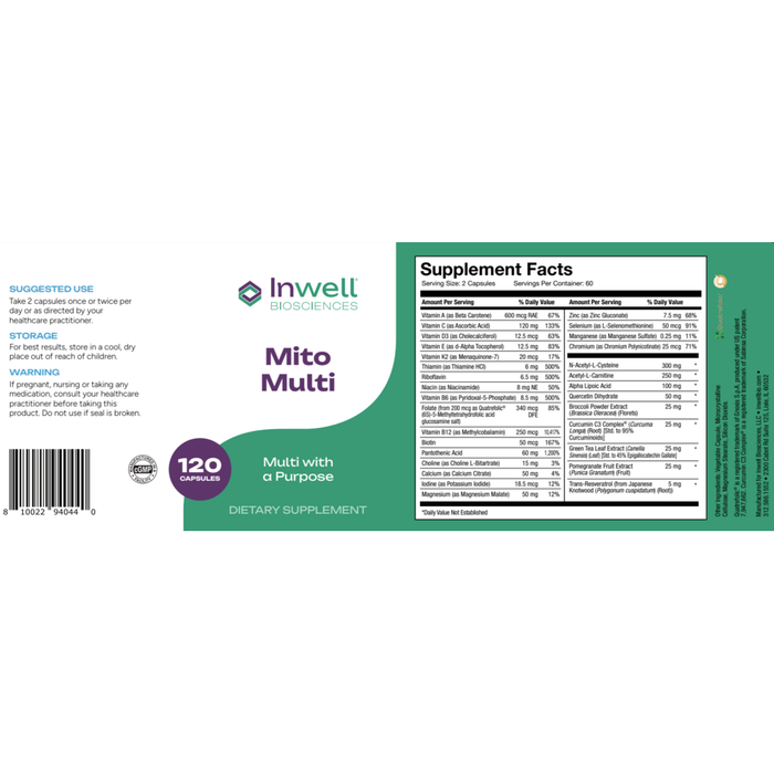 Mito Multi 120 Capsules by Inwell Biosciences information label