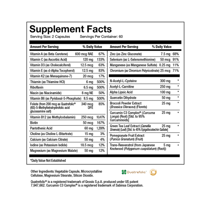 Mito Multi 120 Capsules by Inwell Biosciences supplement facts label 