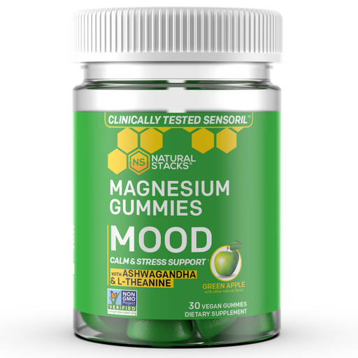 Mood Magnesium Gummies with Ashwagandha & L-Theanine, Green Apple 30 Gummies by Natural Stacks