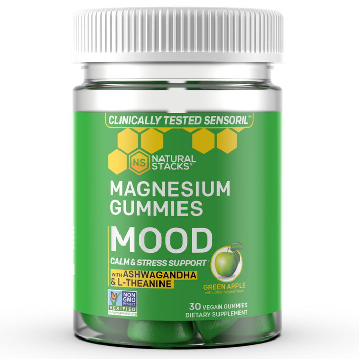 Mood Magnesium Gummies with Ashwagandha & L-Theanine, Green Apple 30 Gummies by Natural Stacks