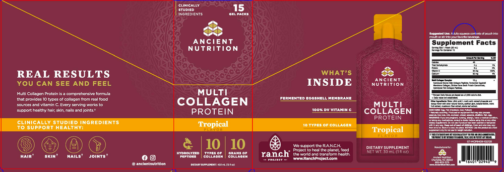 Multi Collagen Protein Gel Packs, Tropical 15 Packs by Ancient Nutrition information label