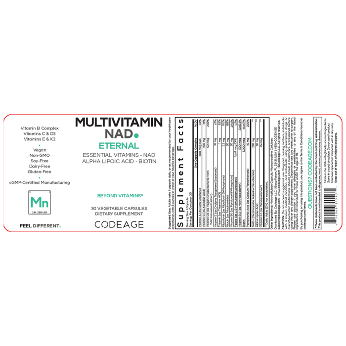 Multivitamin NAD+ 30 Capsules by CodeAge information label
