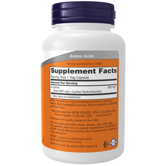NOW, L-Lysine 500 mg Label