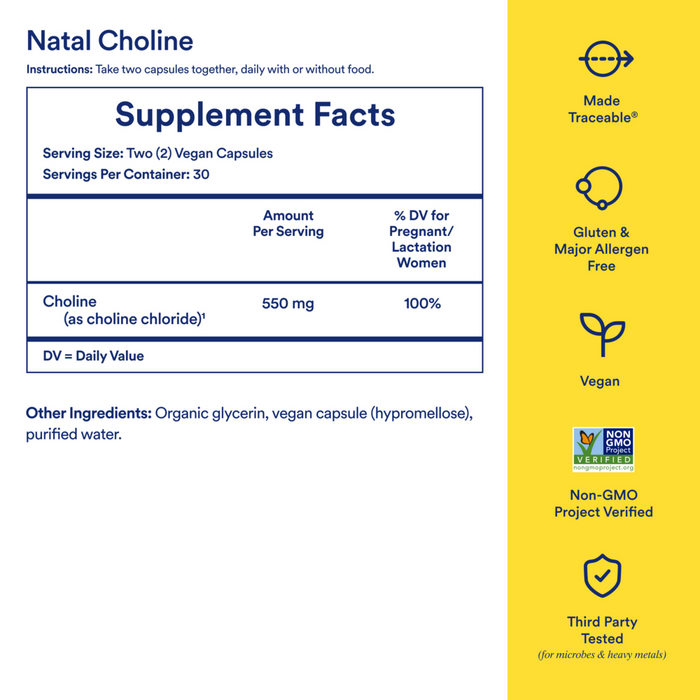 Natal Choline 60 Capsules by Ritual supplement facts label

