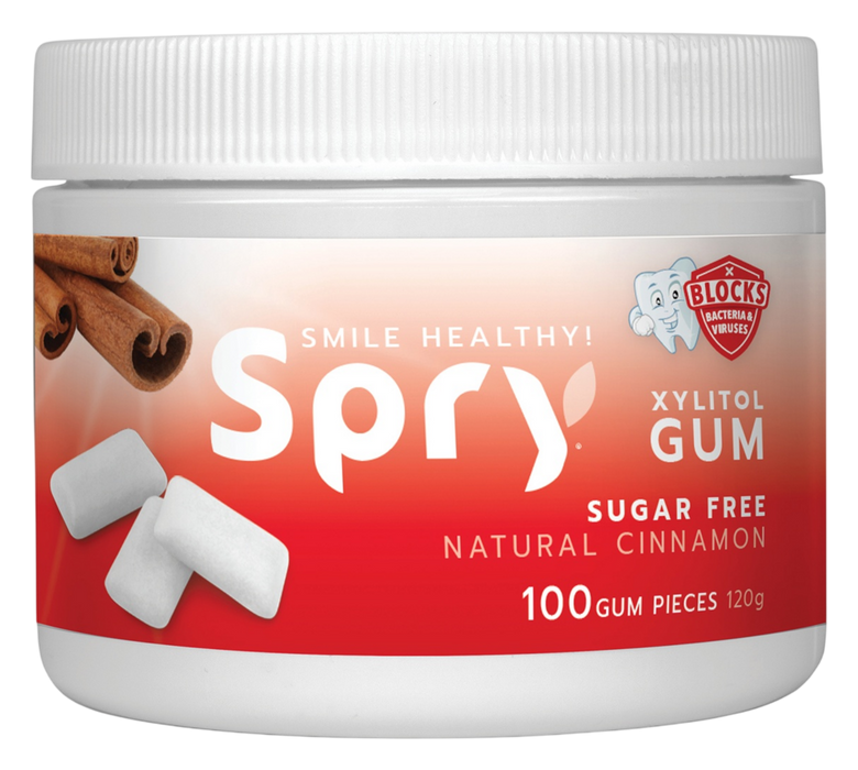 Natural Xylitol Gum by Xlear cinnamon front of container