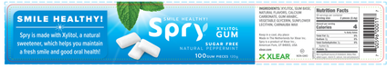 Natural Xylitol Gum by Xlear peppermint ingredients label
