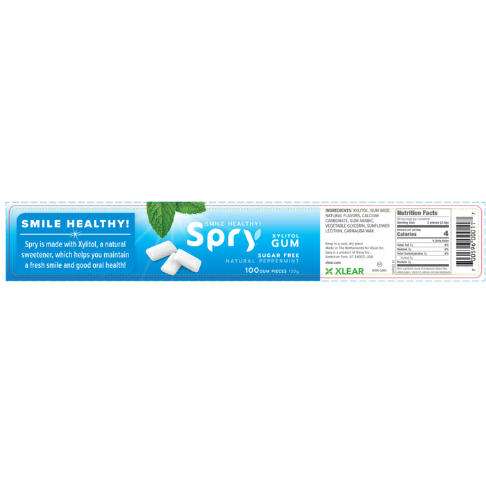 Natural Xylitol Gum by Xlear peppermint ingredients label