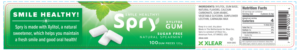 Natural Xylitol Gum by Xlear spearmint ingredients label