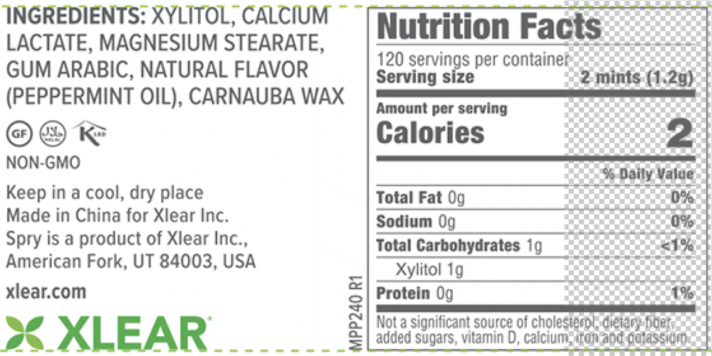 Natural Xylitol Mints by Xlear Peppermint supplement facts label