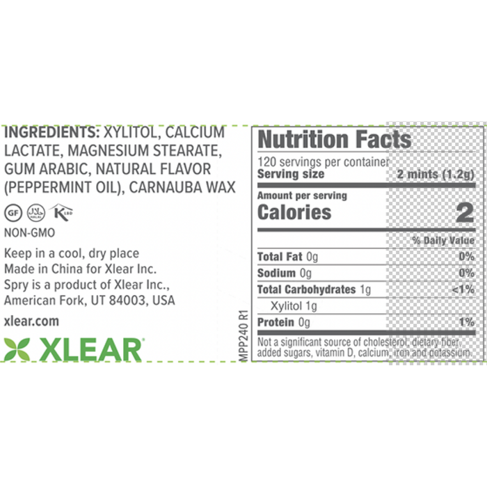 Natural Xylitol Mints by Xlear Peppermint supplement facts label