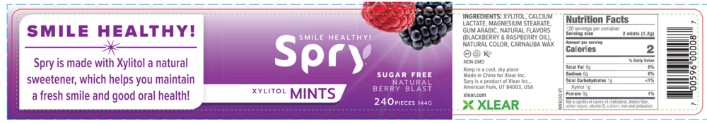 Natural Xylitol Mints by Xlear berry blast label